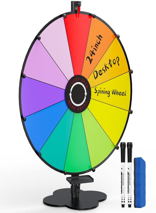 ORWOD 24 Inch Prize Wheel, Tabletop Spinning Wheel for Prizes, Heavy Duty Spin Wheel with Dry Erase Marker & Eraser, 12 Slots Colors Wheel Spinner with Stand for Party, Carnivals and Tradeshow - Image 1